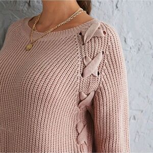 Lace Up Split Side Sweater